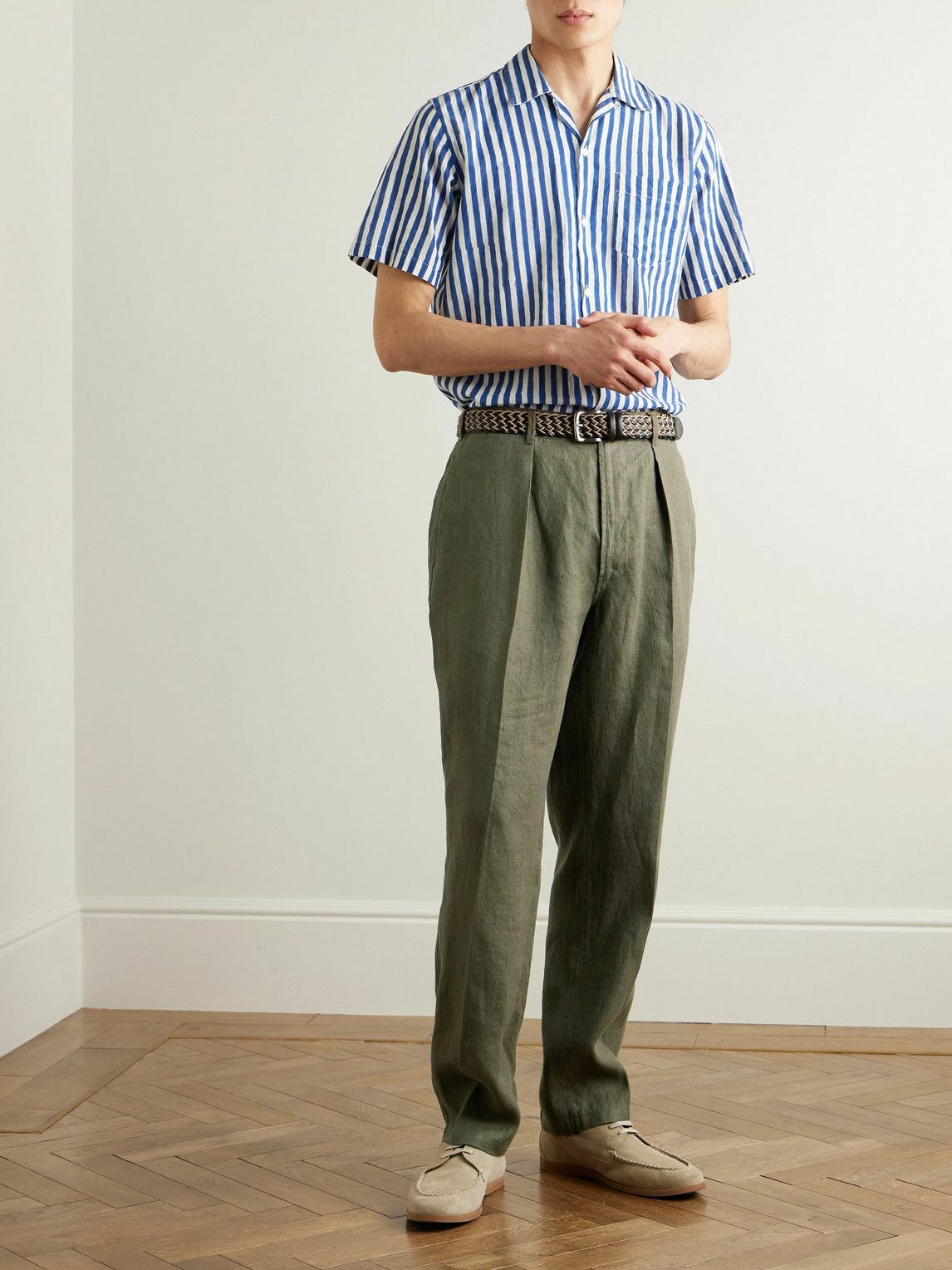 Drake's - Games Tapered Pleated Linen Suit Trousers - Green