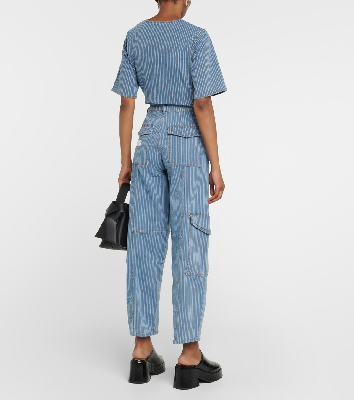 Ganni Striped high-rise wide jeans