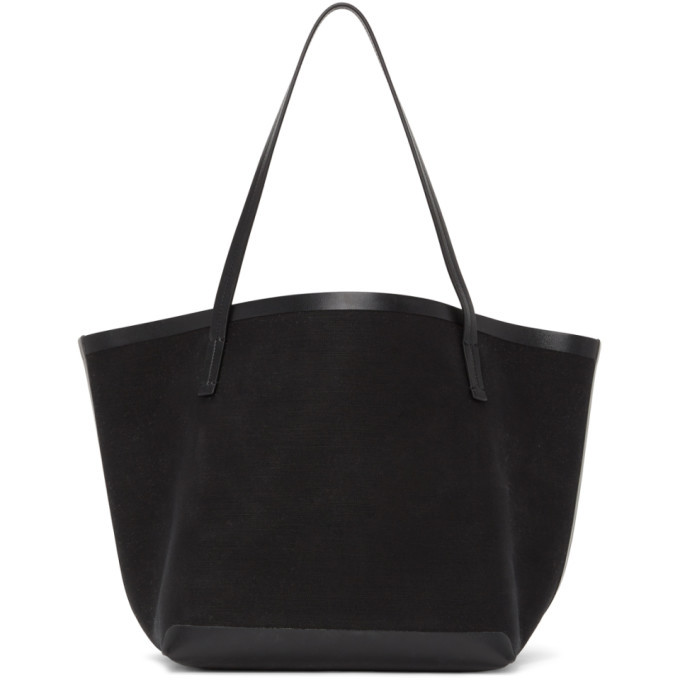 The Row Park Leather-trimmed Canvas Tote in Black