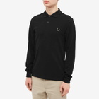 Fred Perry Men's Authentic Long Sleeve Plain Polo Shirt in Black/Chrome