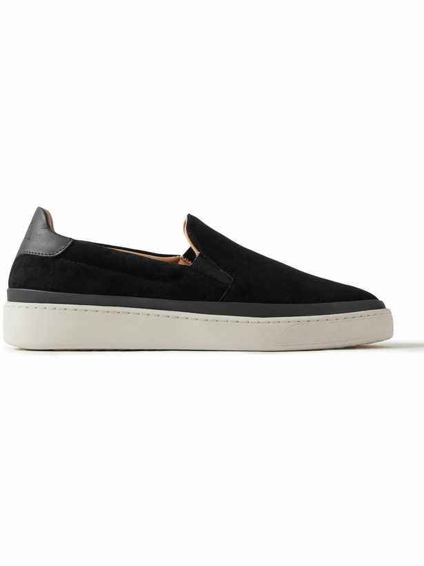 Photo: Mulo - Leather-Trimmed Waxed-Suede Slip-On Sneakers - Black