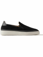 Mulo - Leather-Trimmed Waxed-Suede Slip-On Sneakers - Black