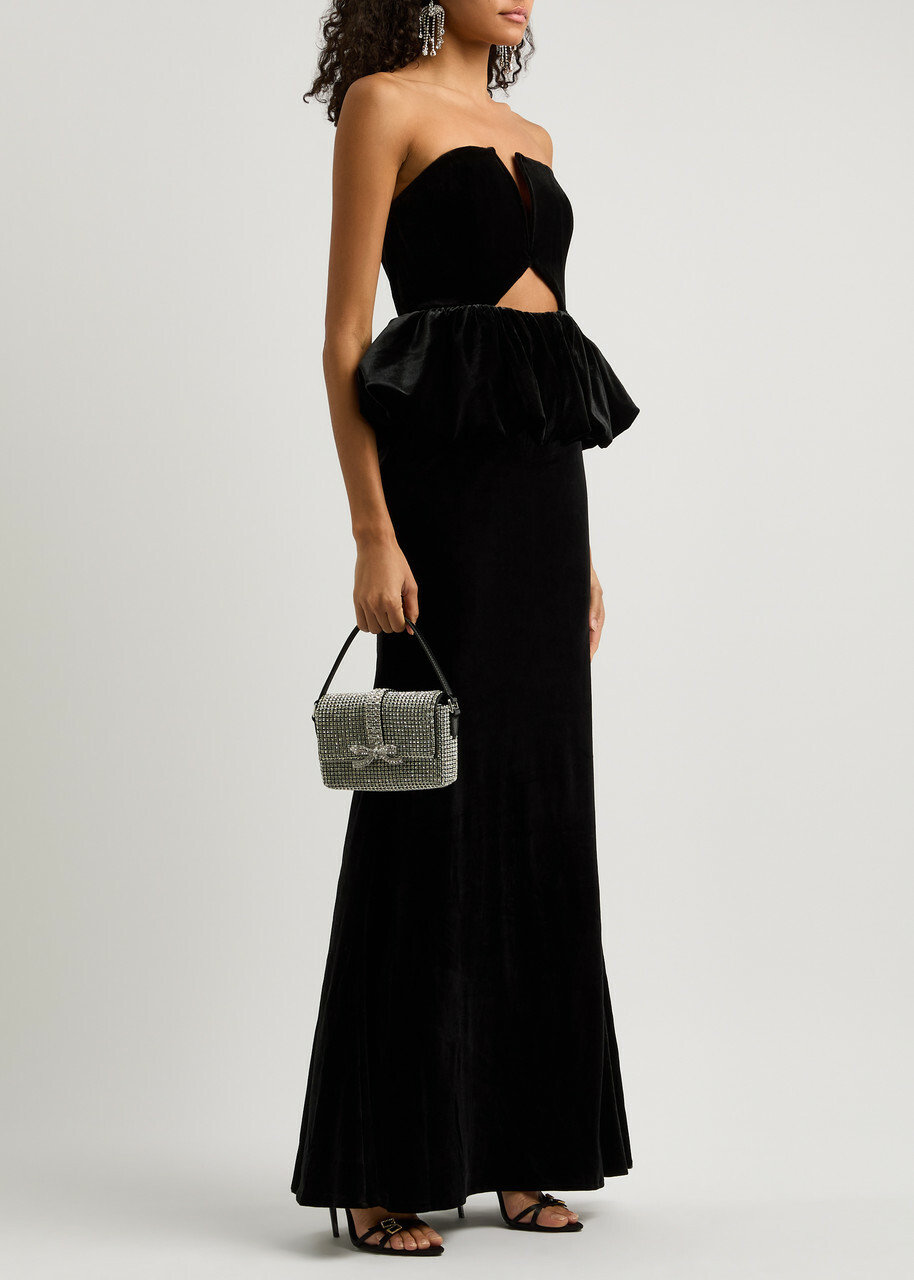 Self-portrait Strapless Peplum Velvet Gown Black Self-Portrait