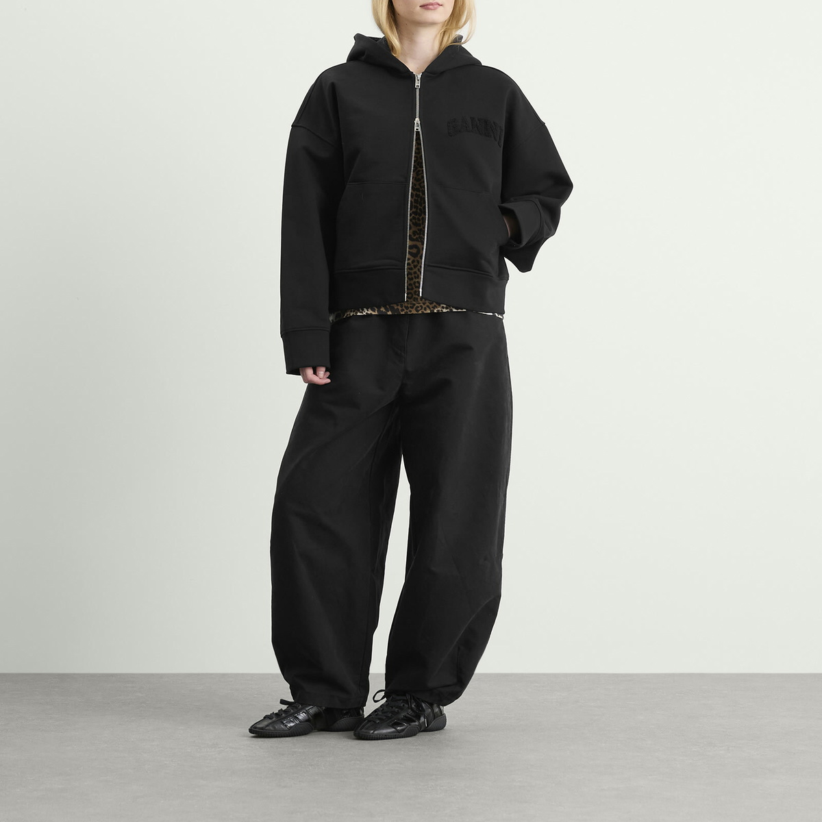 GANNI Women's Heavy Terry Jersey Zip Hoodie in Black