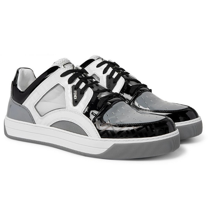 Photo: Fendi - Patent-Leather and Mesh Sneakers - Gray