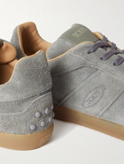 Tod's - Logo-Debossed Leather-Trimmed Suede Sneakers - Gray