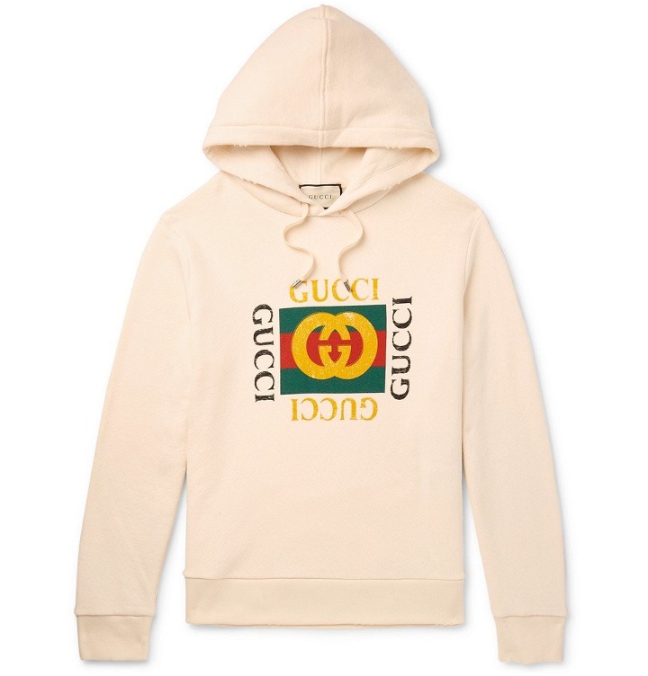 Photo: Gucci - Printed Loopback Cotton-Jersey Hoodie - Cream