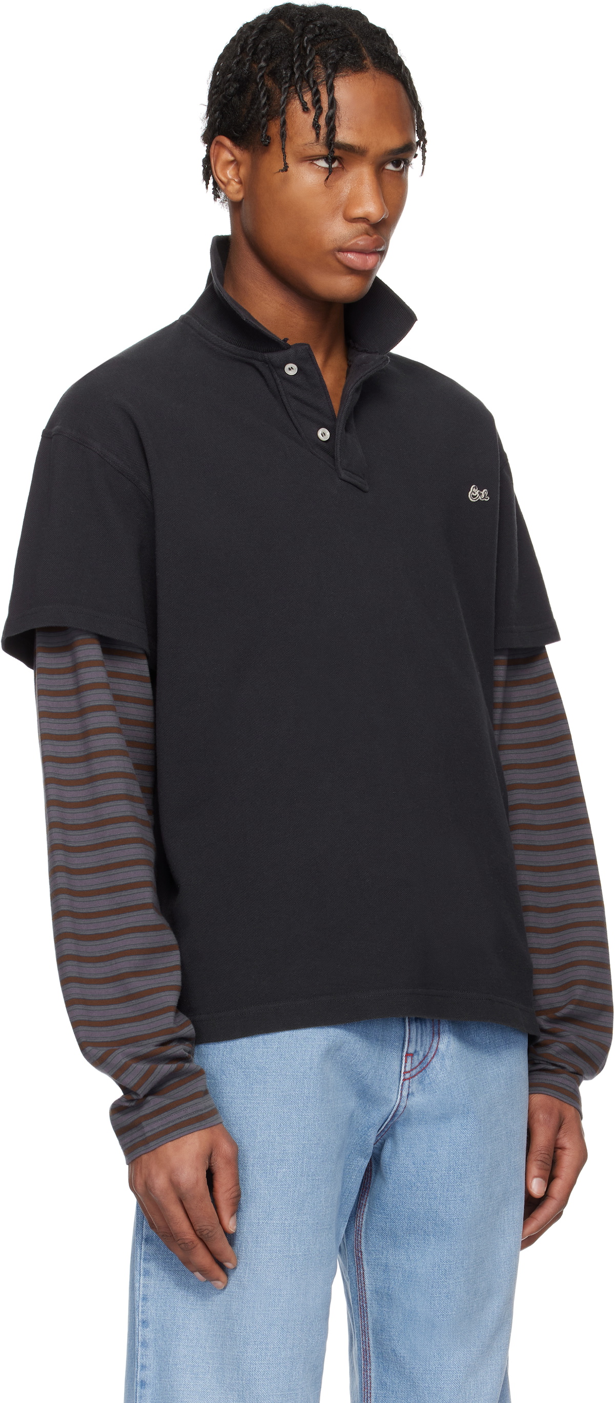 トップス 25ss ERL DOUBLE SLEEVE POLO T-SHIRT ERL Double Sleeve Polo T-Shirt Black – ESSXNYC