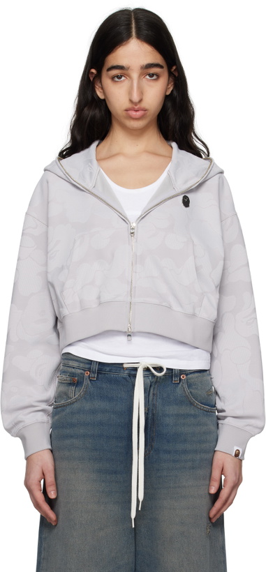 Photo: BAPE Gray Solid Camo Jacquard One Point Cropped Zip Hoodie