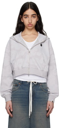 BAPE Gray Solid Camo Jacquard One Point Cropped Zip Hoodie