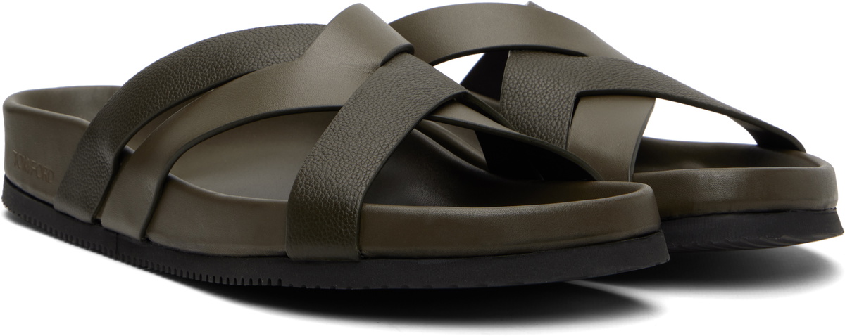 TOM FORD Khaki Smooth & Supple Grain Leather Sandals