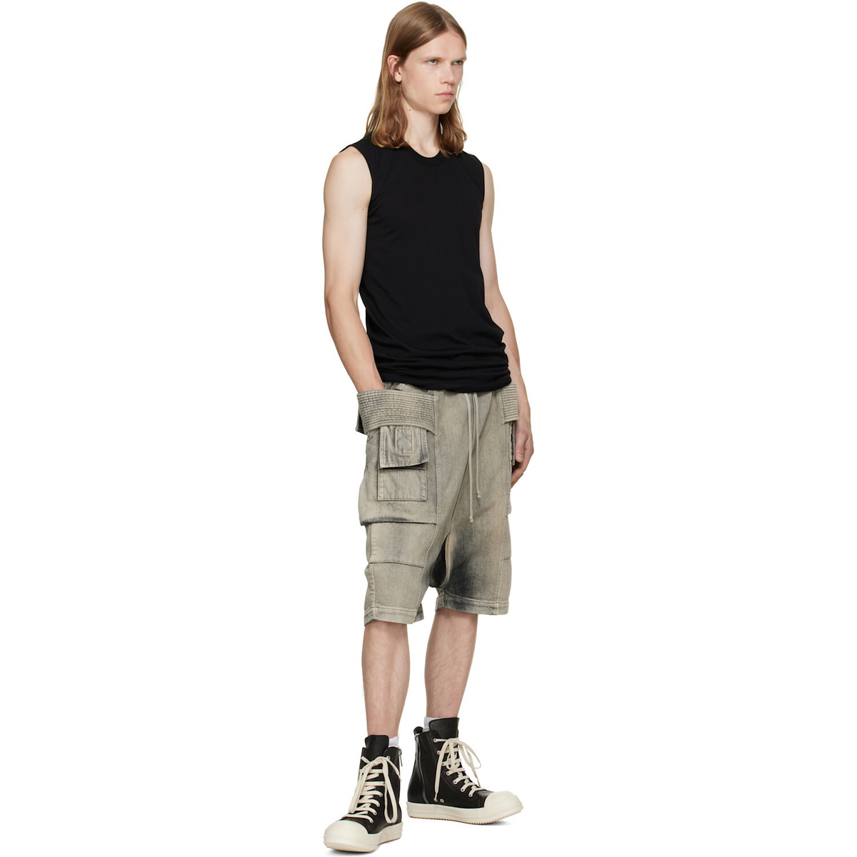 Rick Owens DRKSHDW Tan Tower Creatch Cargo Pods Shorts