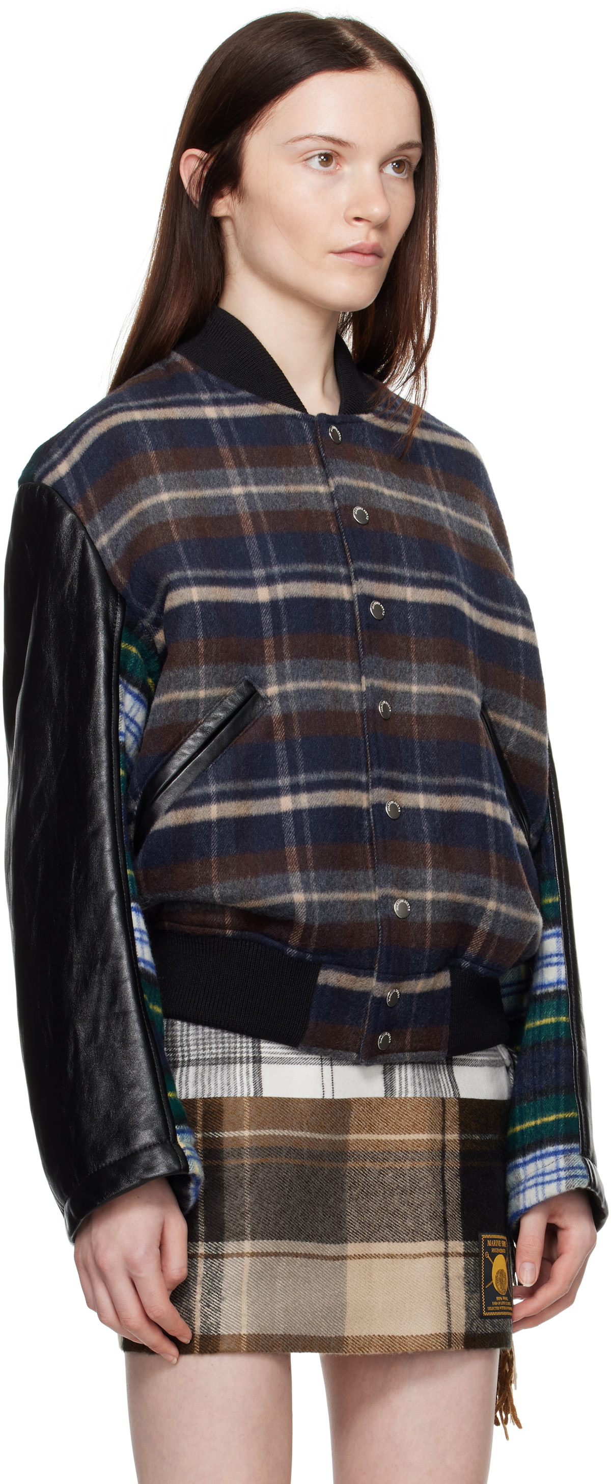 Marine Serre Multicolor Regenerated Tartan Scarves Bomber Jacket