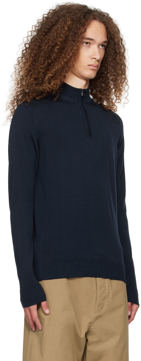 Sweatshirt Demi-zip Sunspel Coton Bleu Marine - Taille S, Neuf (sans étiquette)