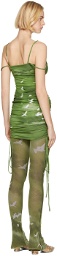 PRISCAVera Green Ruched Printed Birds Dress