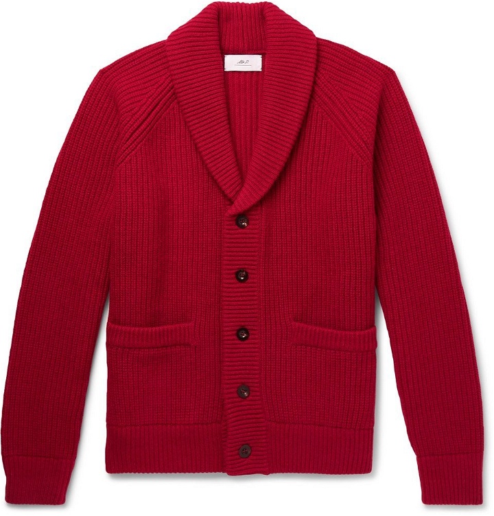 Photo: Mr P. - Oversized Shawl-Collar Ribbed Wool and Cashmere-Blend Cardigan - Red