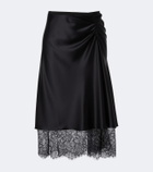 SIR Ingrid lace-trimmed satin midi skirt