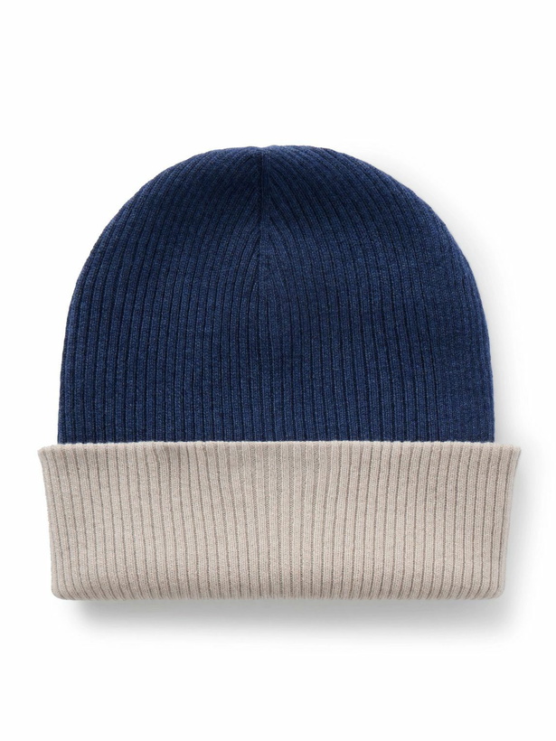 Photo: Brunello Cucinelli - Reversible Ribbed Cashmere Beanie - Blue