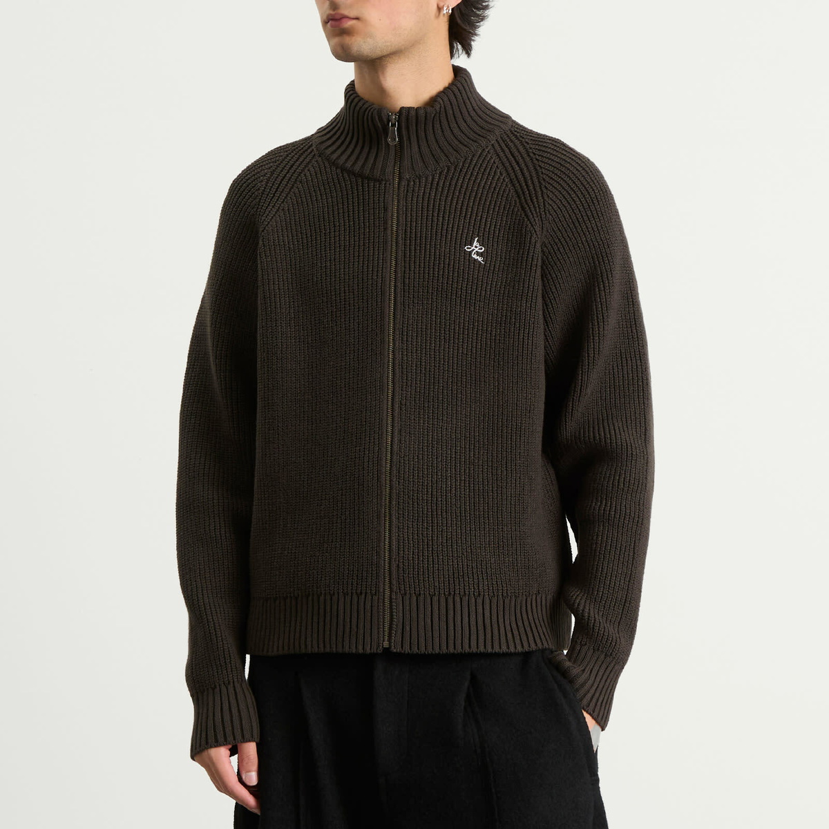 Le Père Men's Zipper Knit Cardigan in Charcoal