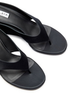 Alaïa Cube 75 Satin Thong Wedge Mules Black