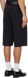 TONYWACK Navy Raw-Cut Wool Pleated Tailored Shorts