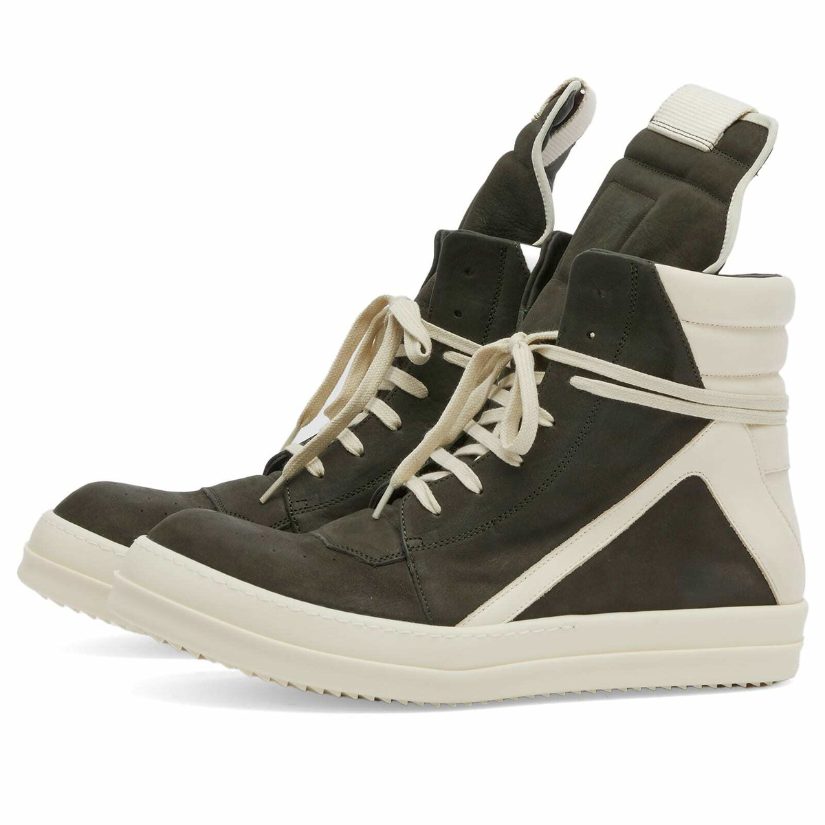 Rick Owens Men's Nubuck Geobasket Sneakers in Forest/Milk