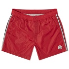 Moncler Men's Nylon Logo Swim Shorts in Red