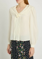 Rixo Emelin Floral-appliquéd Silk Blouse Ivory