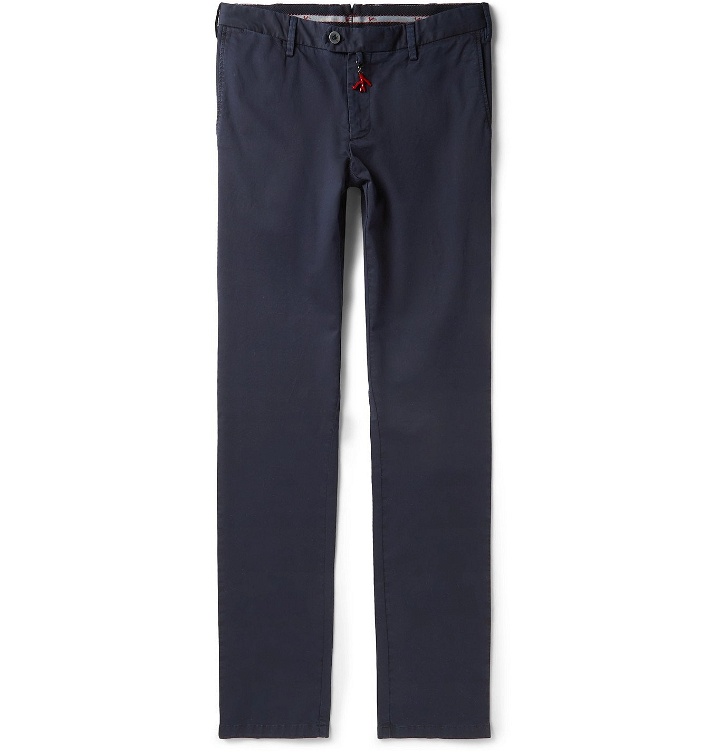 Photo: Isaia - Slim-Fit Stretch-Cotton Twill Chinos - Blue
