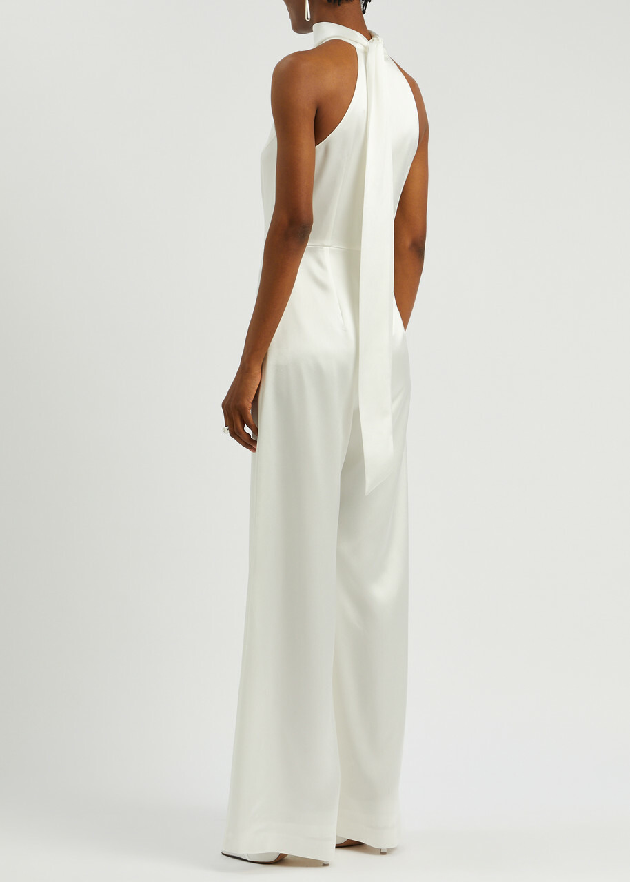 Galvan Sienna Wide-leg Satin Jumpsuit White
