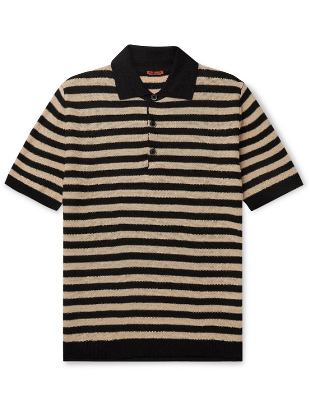 Photo: BARENA - Marco Striped Linen Polo Shirt - Black