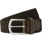 Anderson's - 3.5cm Leather-Trimmed Woven Elastic Belt - Green