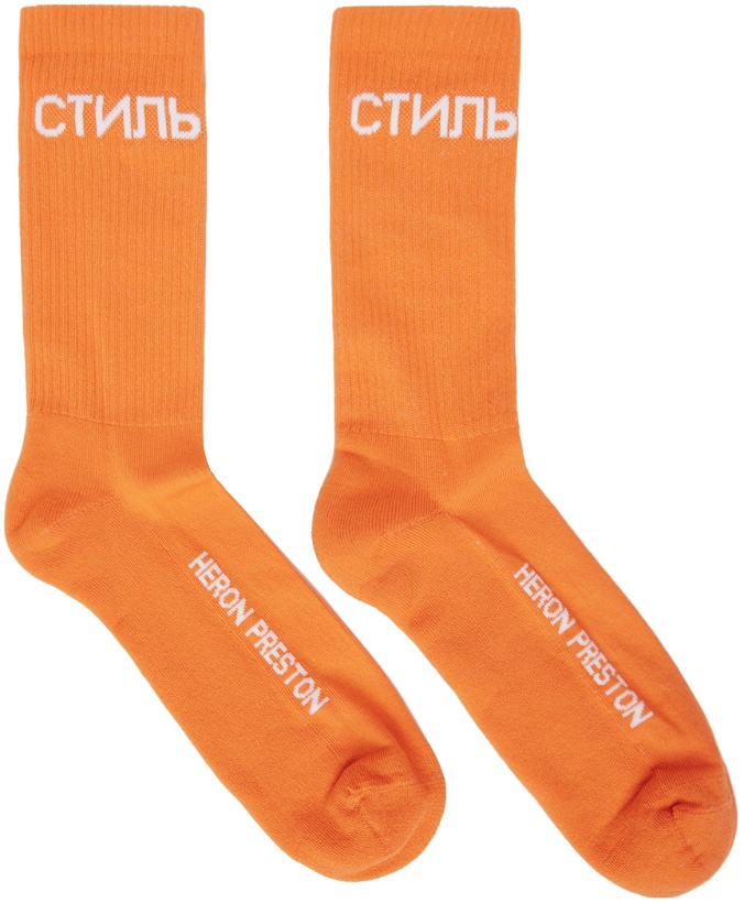 Photo: Heron Preston Orange & White Logo Long Socks