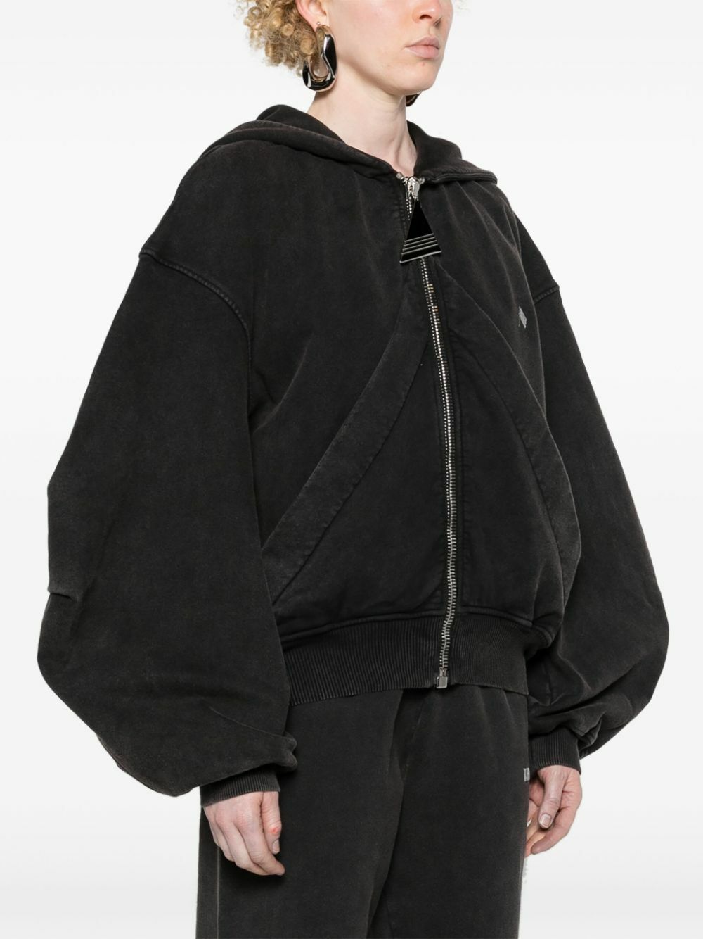 The Attico Black Zip-Up Cotton Hoodie The Attico