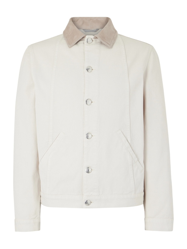 Photo: Brunello Cucinelli - Leather-Trimmed Denim Jacket - Neutrals