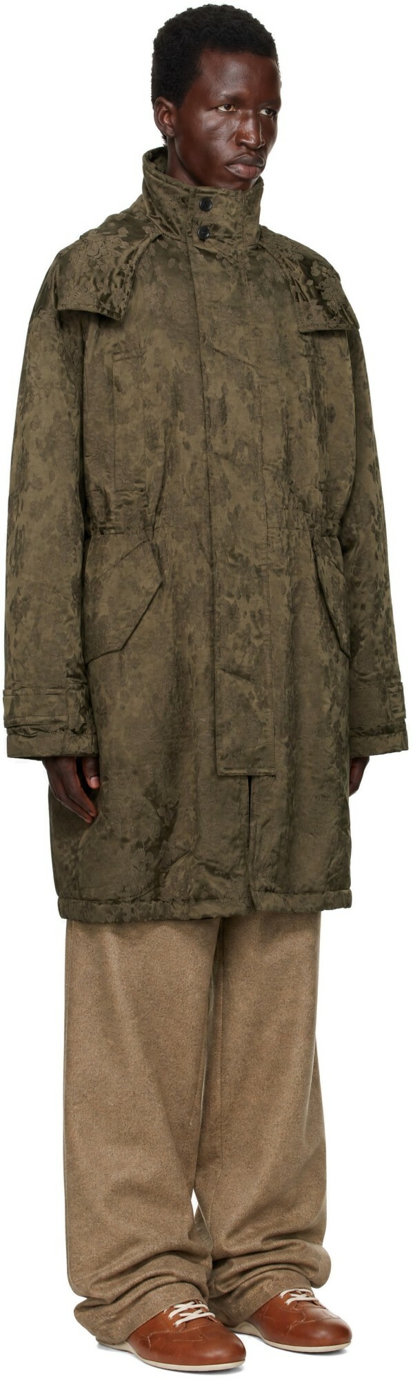 Dries Van Noten Khaki Jacquard Coat