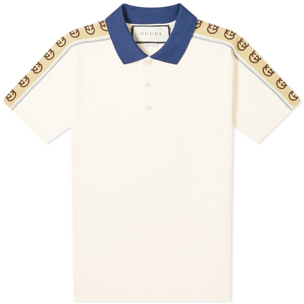 Gucci Men's Taped Logo Polo Shirt in Bone Gucci