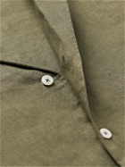 DOPPIAA - Shawl-Collar Linen Shirt - Green
