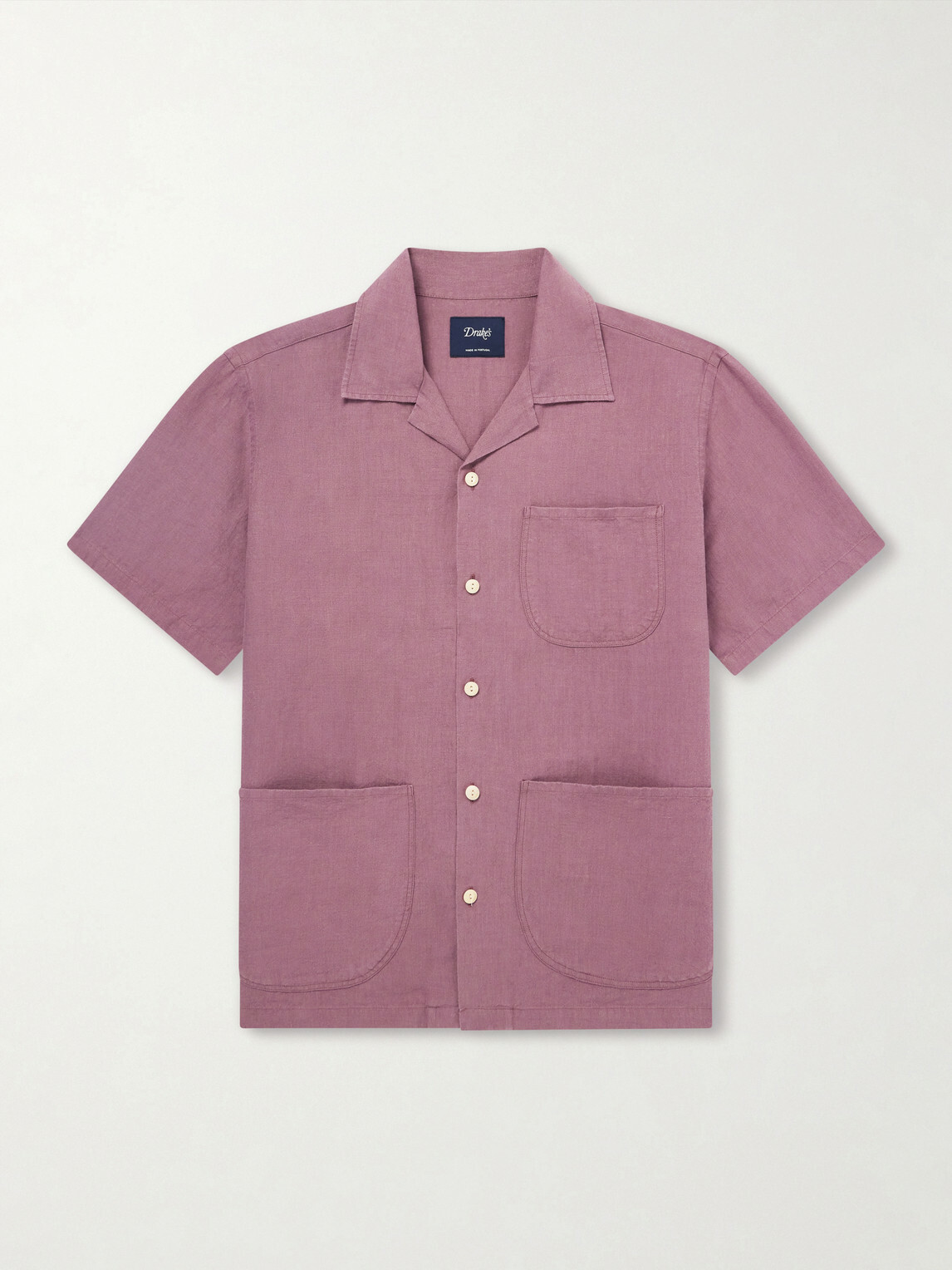 Drake's - Camp-Collar Linen Shirt - Burgundy