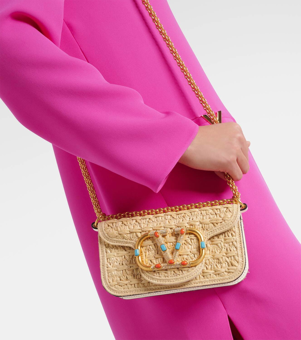Valentino Garavani Locò Small raffia shoulder bag Valentino