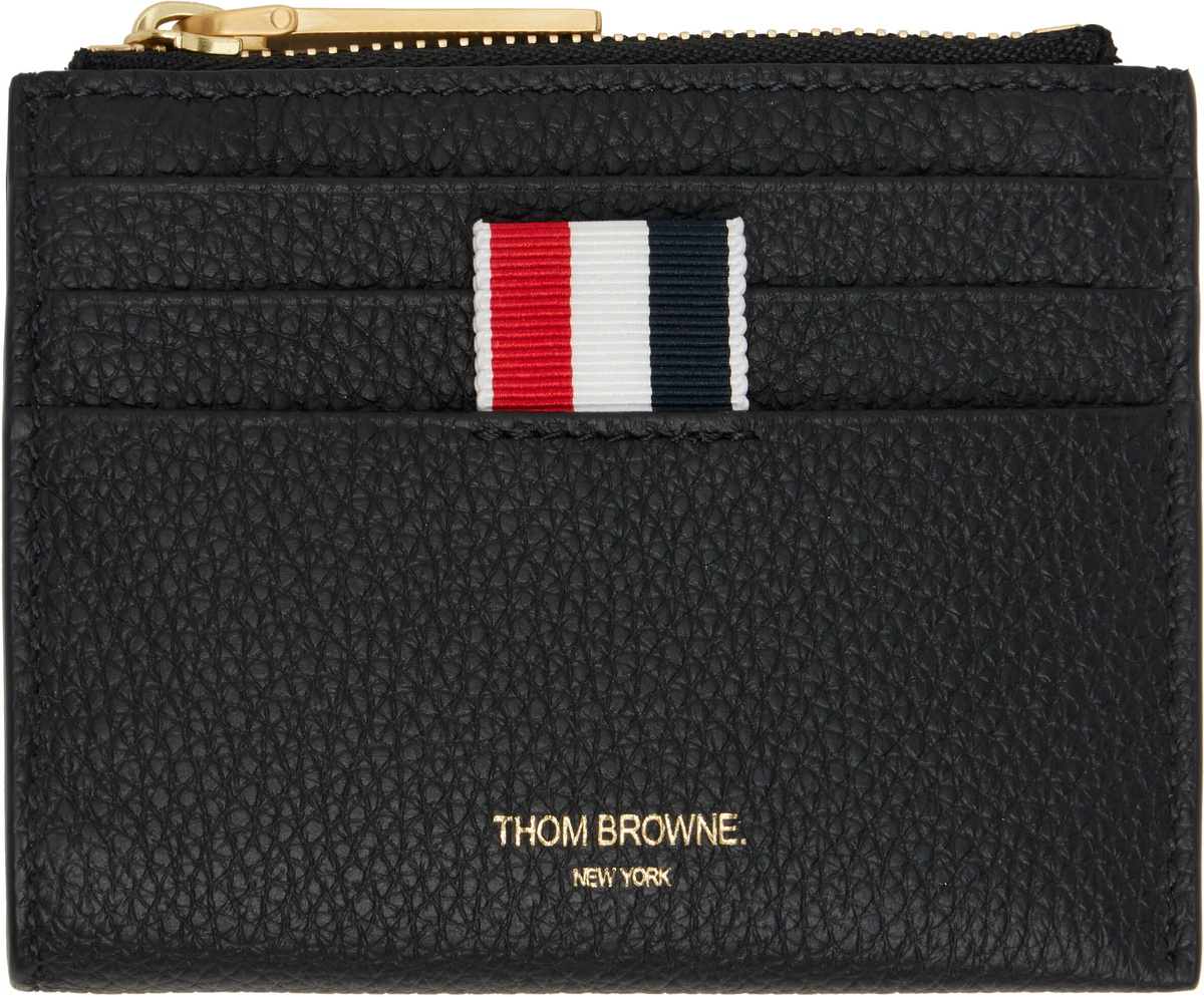 Thom Browne Black Soft Pebble Grain Zip Top Card Holder