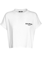 BALMAIN - Cropped Flocked Logo Cotton T-shirt