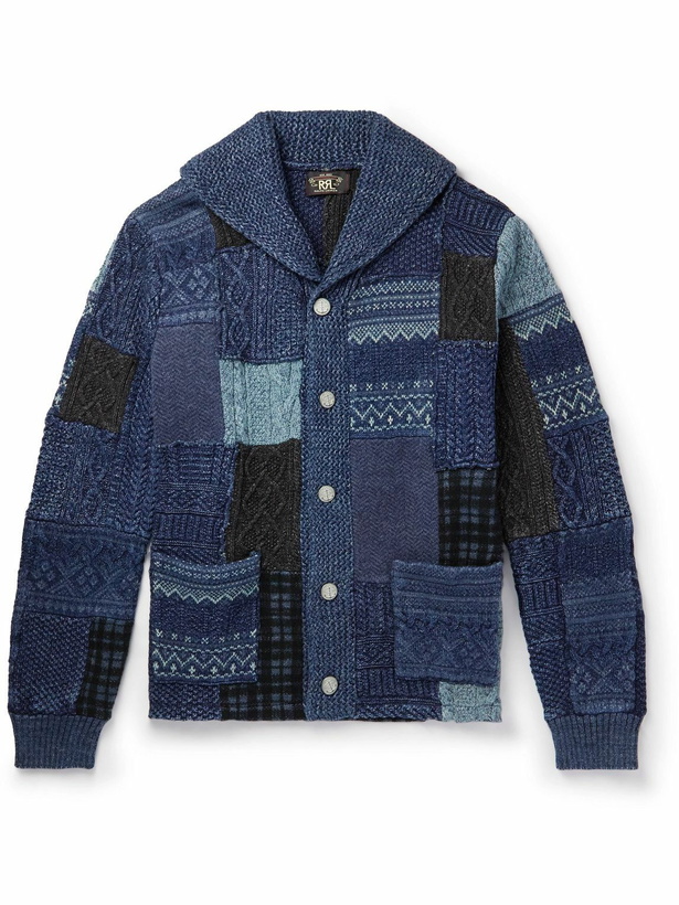 Photo: RRL - Shawl-Collar Patchwork Cotton-Blend Cardigan - Blue