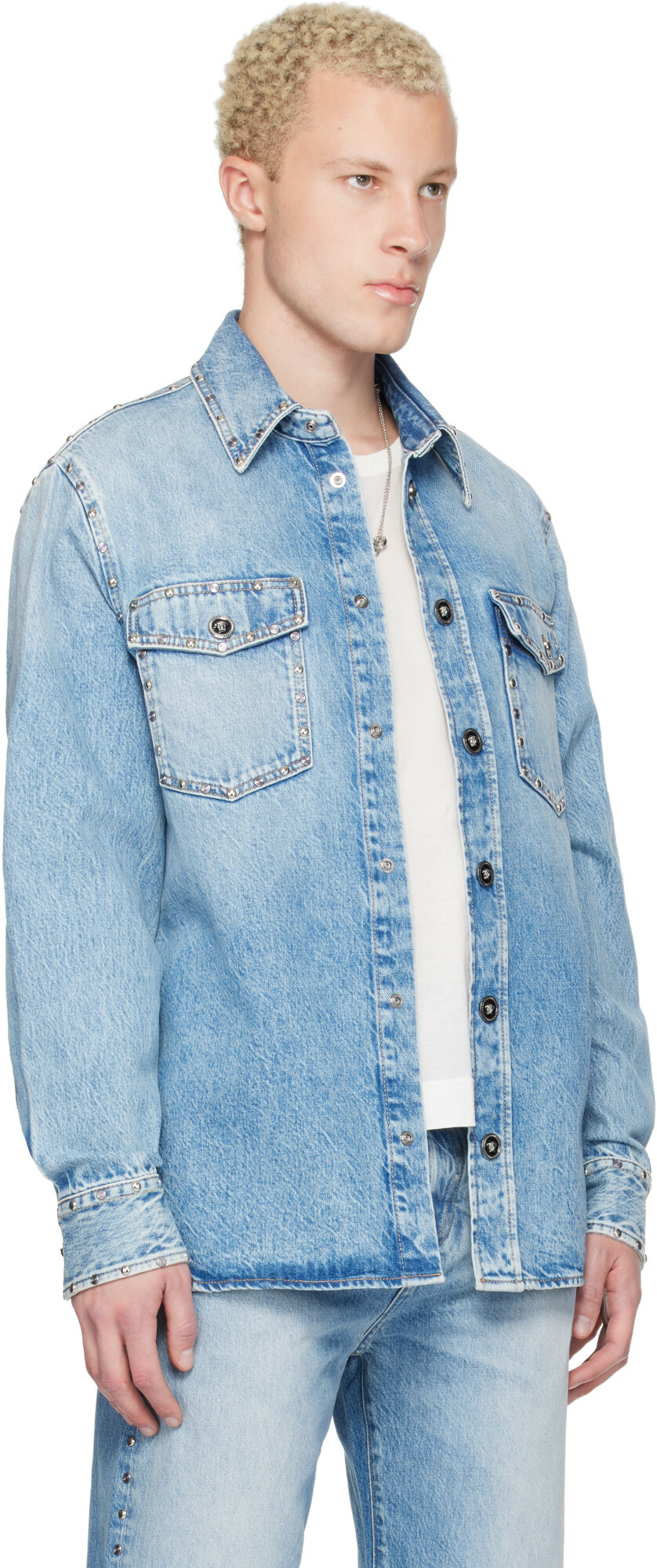 Versace Blue Studded Denim Shirt