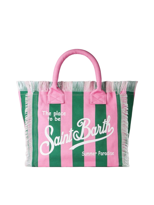 Photo: MC2 Saint Barth Vanity Canvas Shoulder Bag With Pink And Green Stripes