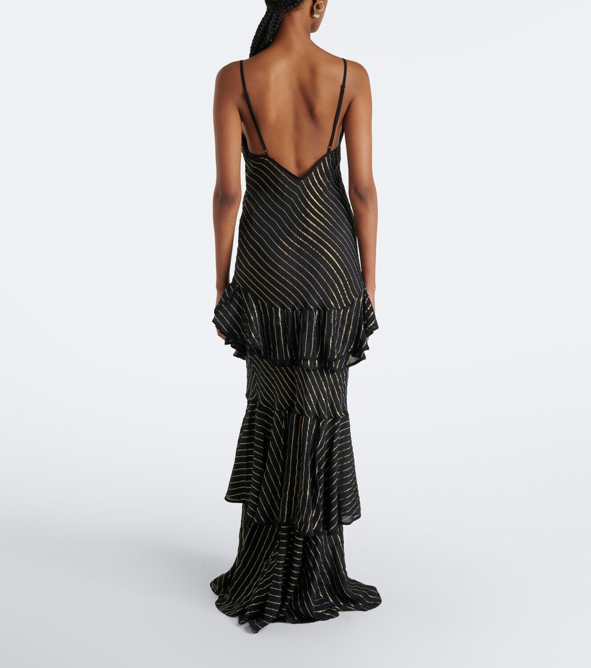 Johanna Ortiz Striped tiered silk-blend gown