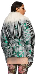 SHUTING QIU Grey & Green Patterned Down Jacket