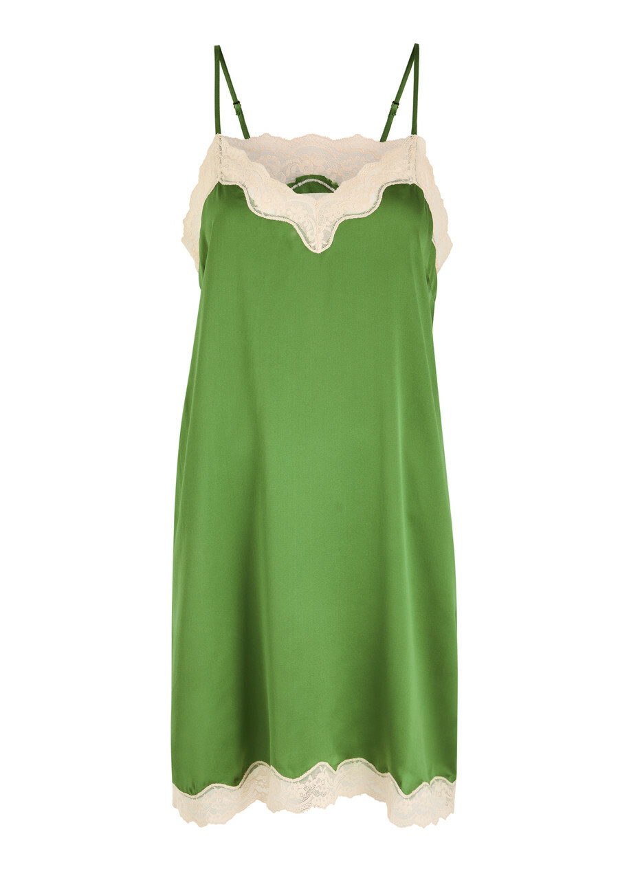 Love Stories Willow Lace-embellished Silk Chemise Sage