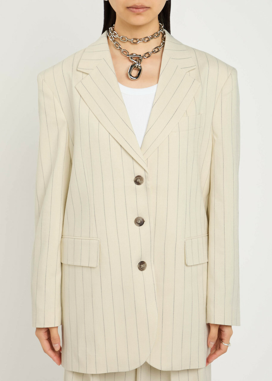 Anine Bing Sara Pinstriped Woven Blazer Cream