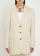 Anine Bing Sara Pinstriped Woven Blazer Cream